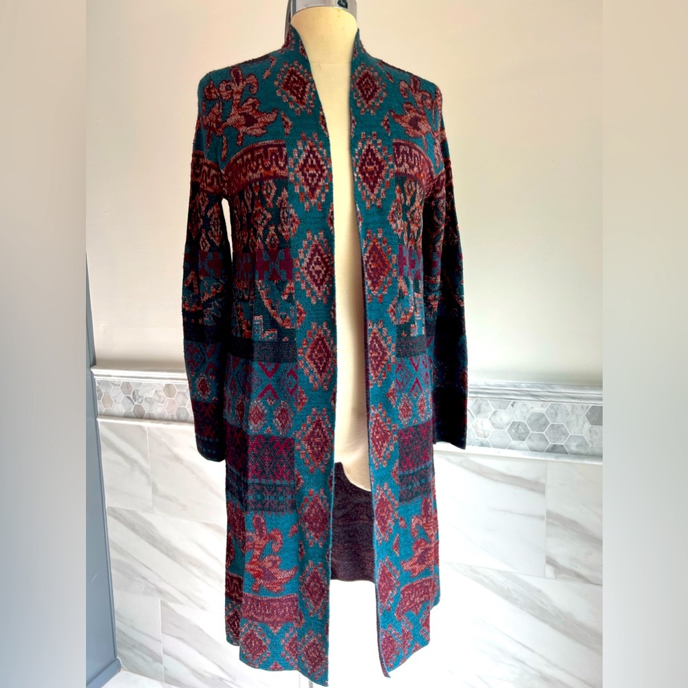 New Chico’s Torques and Burgundy Long Cardigan Sz S